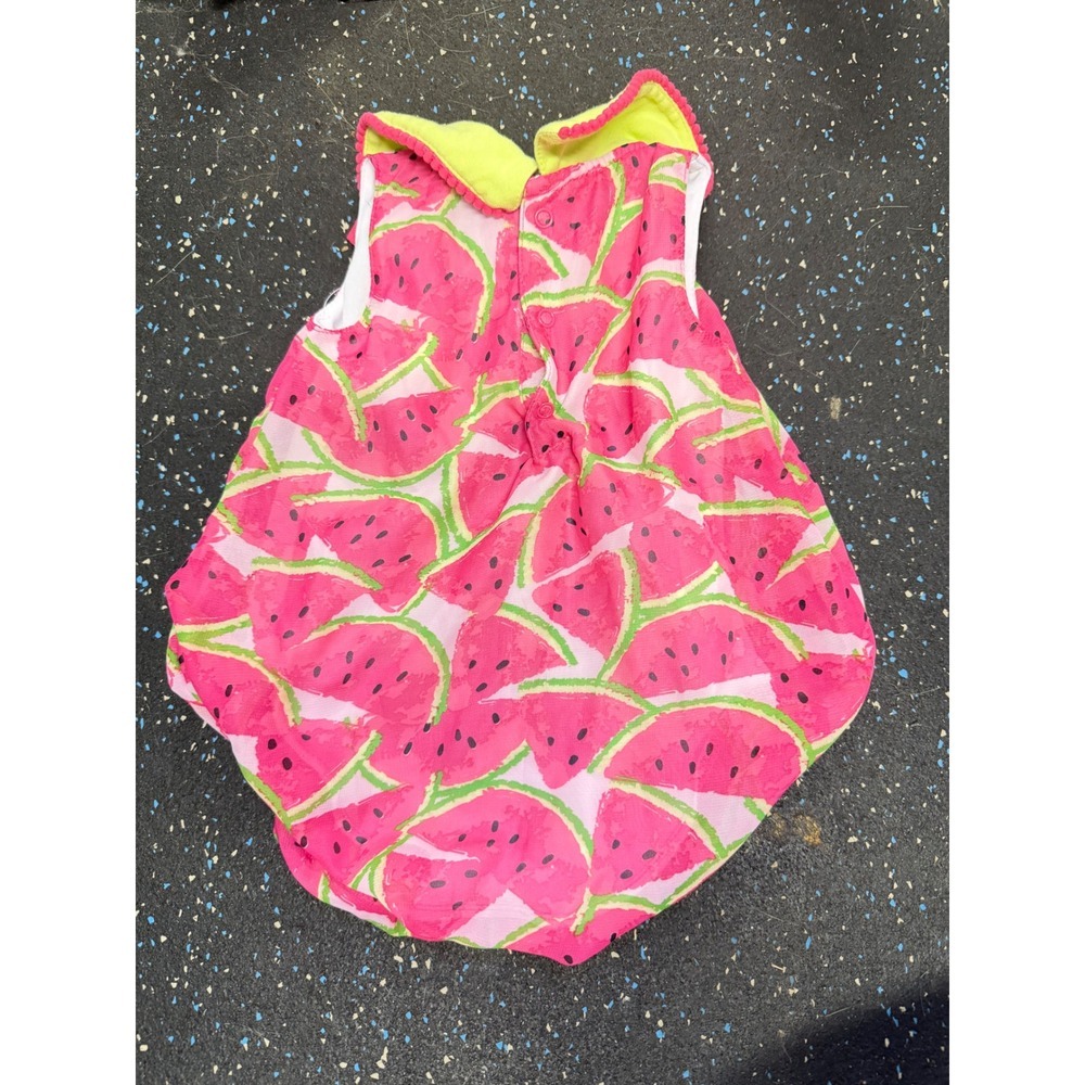 Sunshine Baby Watermelon Bubble Romper Pink Green Pom Pom Trim 9 Months